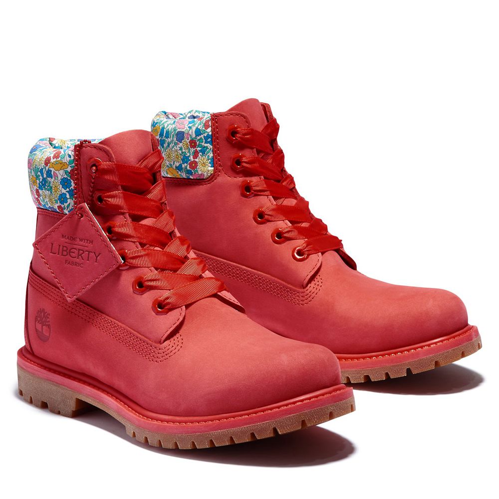 Botas Feminino - Timberland 6-Inch Premium Impermeavel Made With Liberty Fabric - ABFGN2593 - Vermel